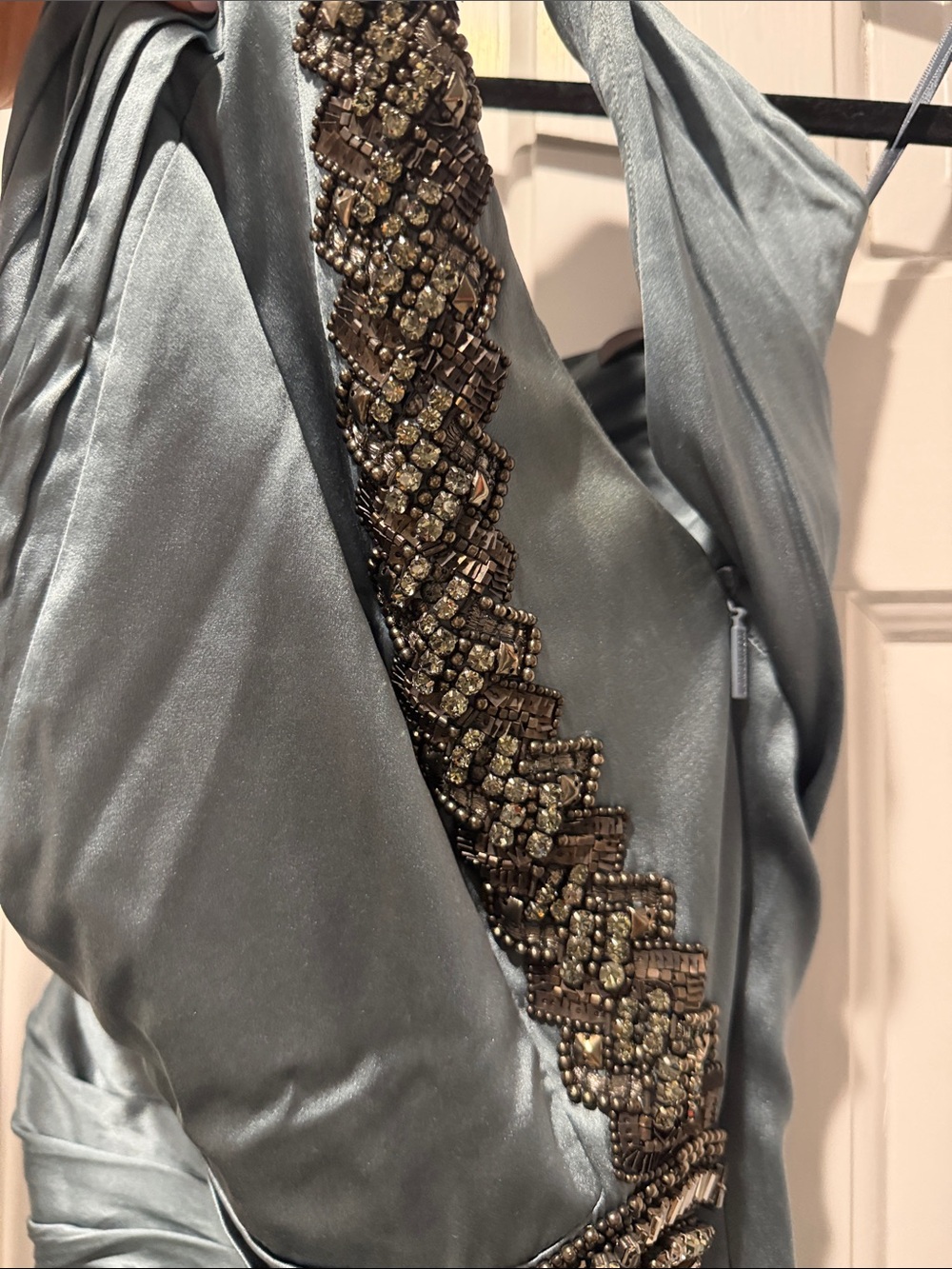 Vintage y2k Roberto Cavalli One-Shoulder Silver Evening Dress with Beaded sz 42 - Picture 7 of 8